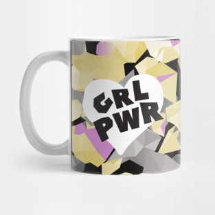 Girl Power pattern with geometric crystal elements. Polygonal violet backdrop in hipster style Mug